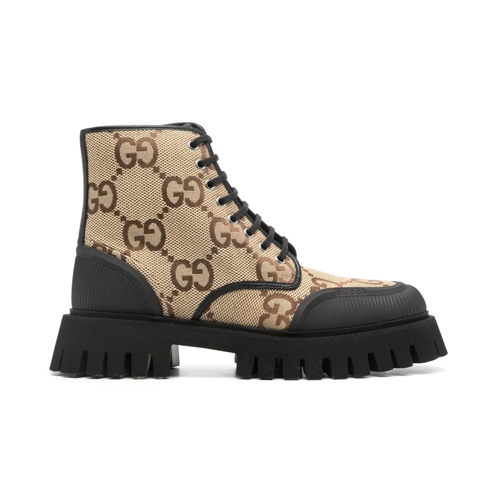 Gucci GG Maxi Lace-Up Camel Boots